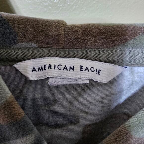 American Eagle Y2K Hoodie Camo Velvet Oversized Pockets Streetwear Comfy Sz L - Picture 4 of 6